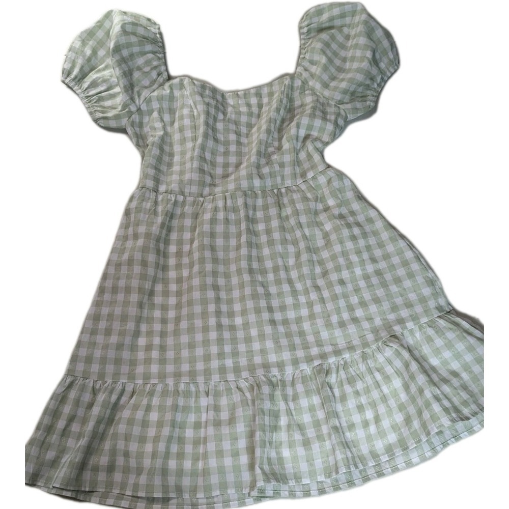 Lily Rose Sage Green Gingham Puff Sleeve Tie-Back Dress – Women's XS